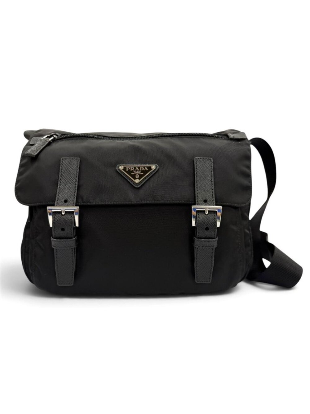 Prada Nylon Leather Re-Nylon Shoulder Bag Black